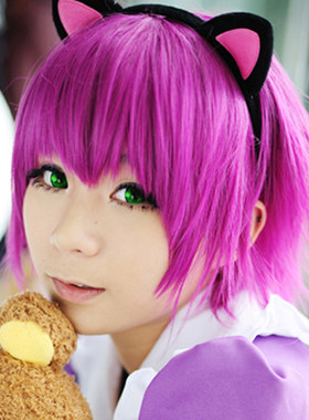 【kyouko假发】cosplay  游戏 英雄联盟安妮 紫红色收脸反翘短发