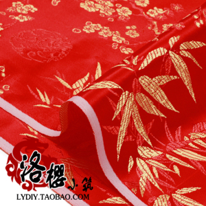 古装汉服礼服娃衣织锦缎布料COS服装面料/织锦—红底金竹叶梅花