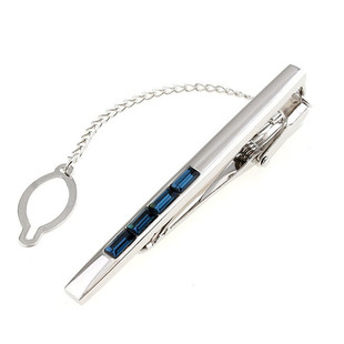 斯巴达 深邃蓝 人造水晶*4 电镀白金 领带夹领夹男士男式