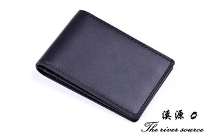 溪源纯手工皮具/高档黑色牛皮三页驾驶证夹/定制时尚钱包卡夹