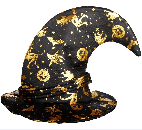 化妆舞会 万圣节 cos服装 巫师帽 巫婆帽 弯钩巫婆帽 魔法帽 金色