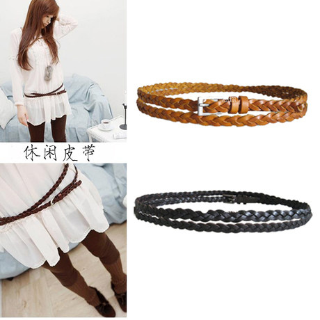 编织绕两圈头层牛皮时尚女款腰带