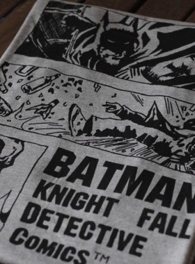 美漫惊奇漫画蝙蝠侠BATMAN黑骑士大码男士印花短袖字母灰色T恤