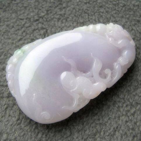 【dongdoon】天然A货原矿翡翠紫罗兰厚装春带彩貔貅福瓜，有证