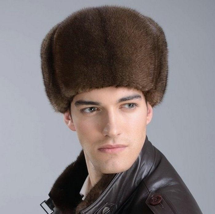 进口水貂帽子男士貂皮帽男款整貂雷锋帽冬季真皮水貂帽貂毛咖啡色