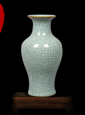 景德镇瓷器 仿古瓷 官窑瓷 花瓶 绿色瓷瓶 碎瓷 家居装饰品瓷摆件