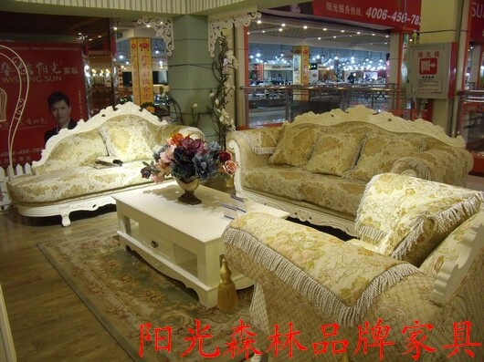 欧式风纯实木雕花烤漆布艺沙发