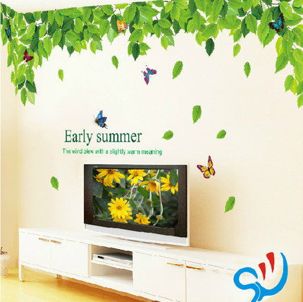 卧室装饰贴可移除墙贴纸绿叶贴画 客厅家装特大沙发电视背景墙