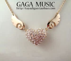 天使的之翼水晶 项链 锁骨链 韩国韩版时尚配饰品爱心翅膀吊坠 女