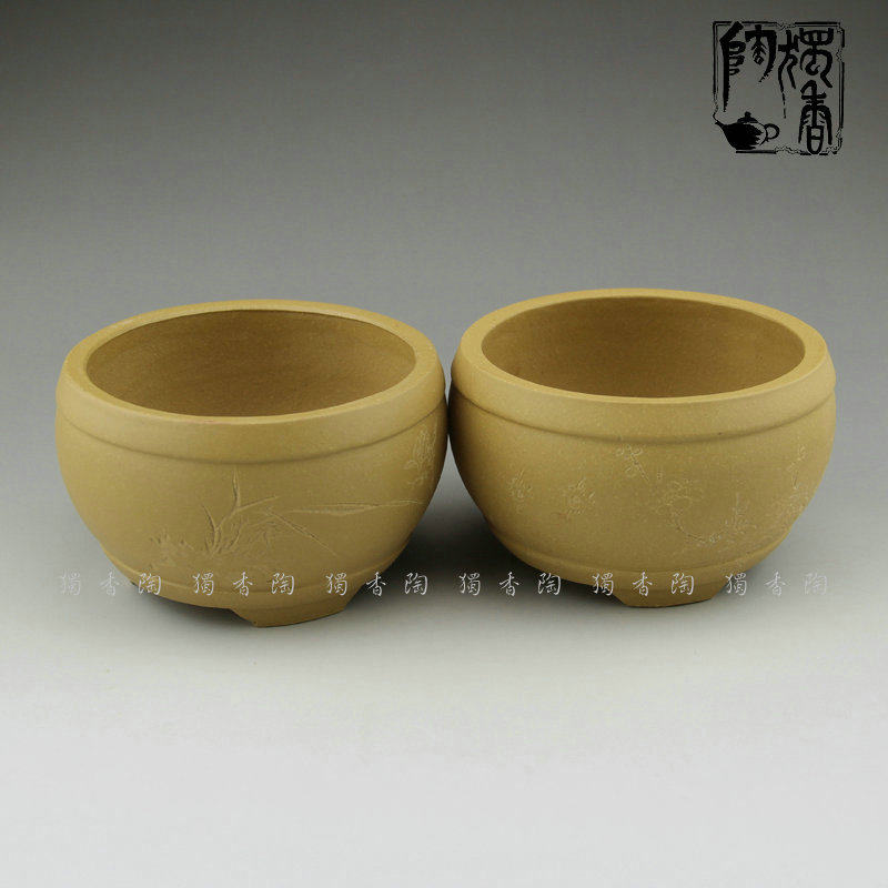 宜兴紫砂盆 紫砂盆景盆 陶刻紫砂花盆