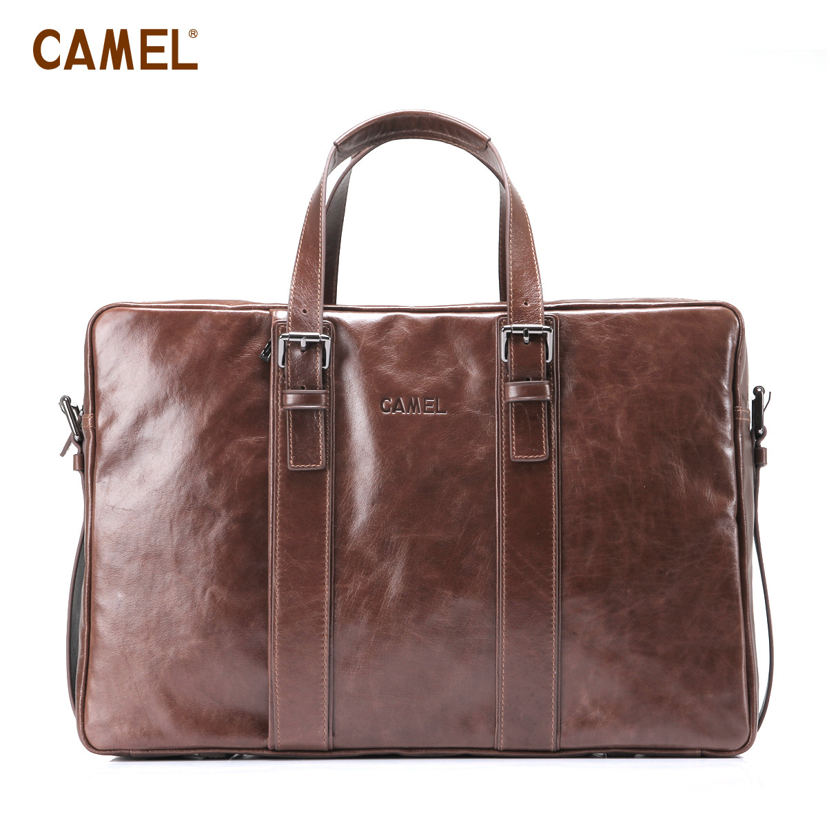 【非卖品】camel骆驼 油蜡牛皮 手提包 旅行包 男 女 稳重啡色