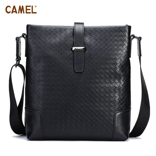 【非卖品】camel骆驼  编织 牛皮 男 休闲单肩包 斜挎包MB12403