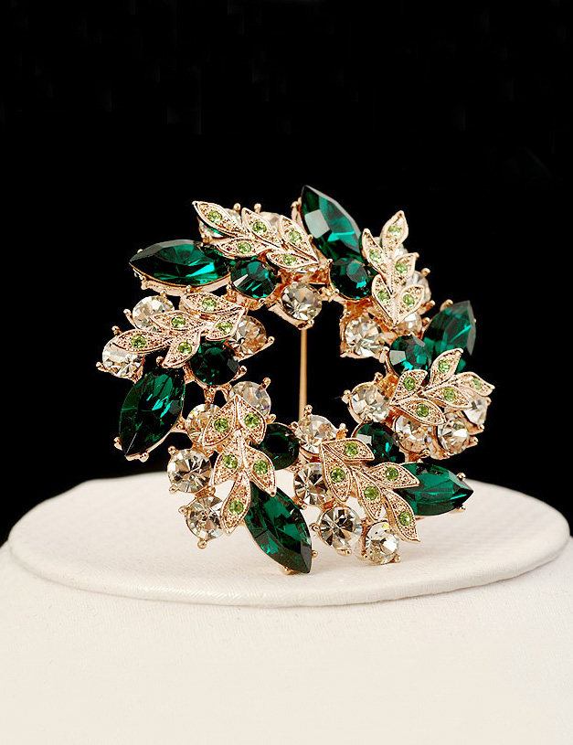 高贵奢华 复古紫荆花环水晶闪钻胸针 新品稳重送长辈妈妈胸花女