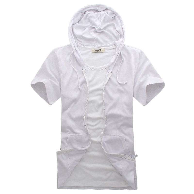 新款男士韩版连帽10色时尚休闲短袖T恤K01/P25白色，男装T恤，星座715-3