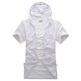 新款男士韩版连帽10色时尚休闲短袖T恤K01/P25白色，男装T恤，星座715-3