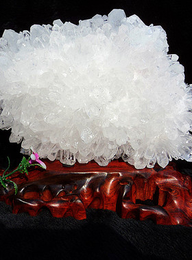 晶山角天然白水晶簇 白水晶柱摆件底座是天然红木170*190MM1.9kg