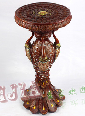 玄关古典风孔雀茶桌树脂工艺品