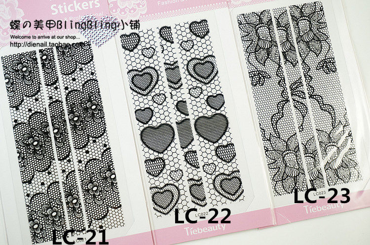 新款出口日韩 3D立体蕾丝美甲贴纸 黑白色背胶贴花 镂空 6*11cm