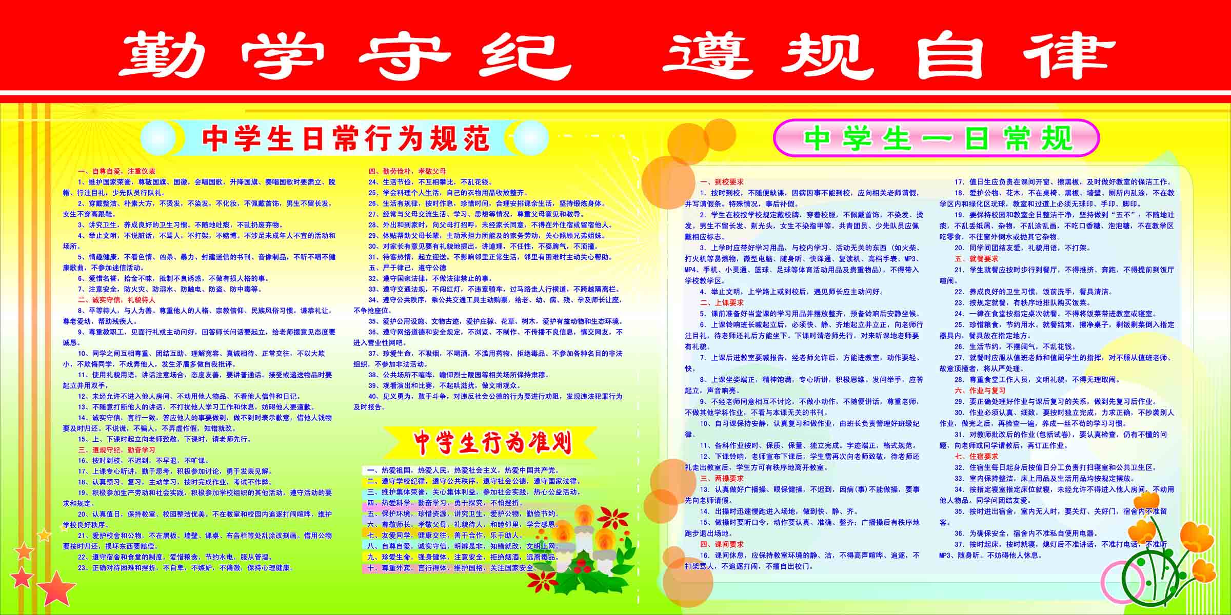 海报印制209展板素材制作4303中学生日常行为规范一日常规