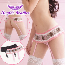 Пояс для чулок 【angel's feather】黑色双层蕾丝性感女吊袜带吊带袜子 Yu