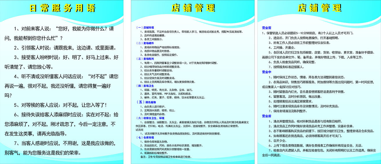 584海报印制海报展板素材432店铺管理日常用语