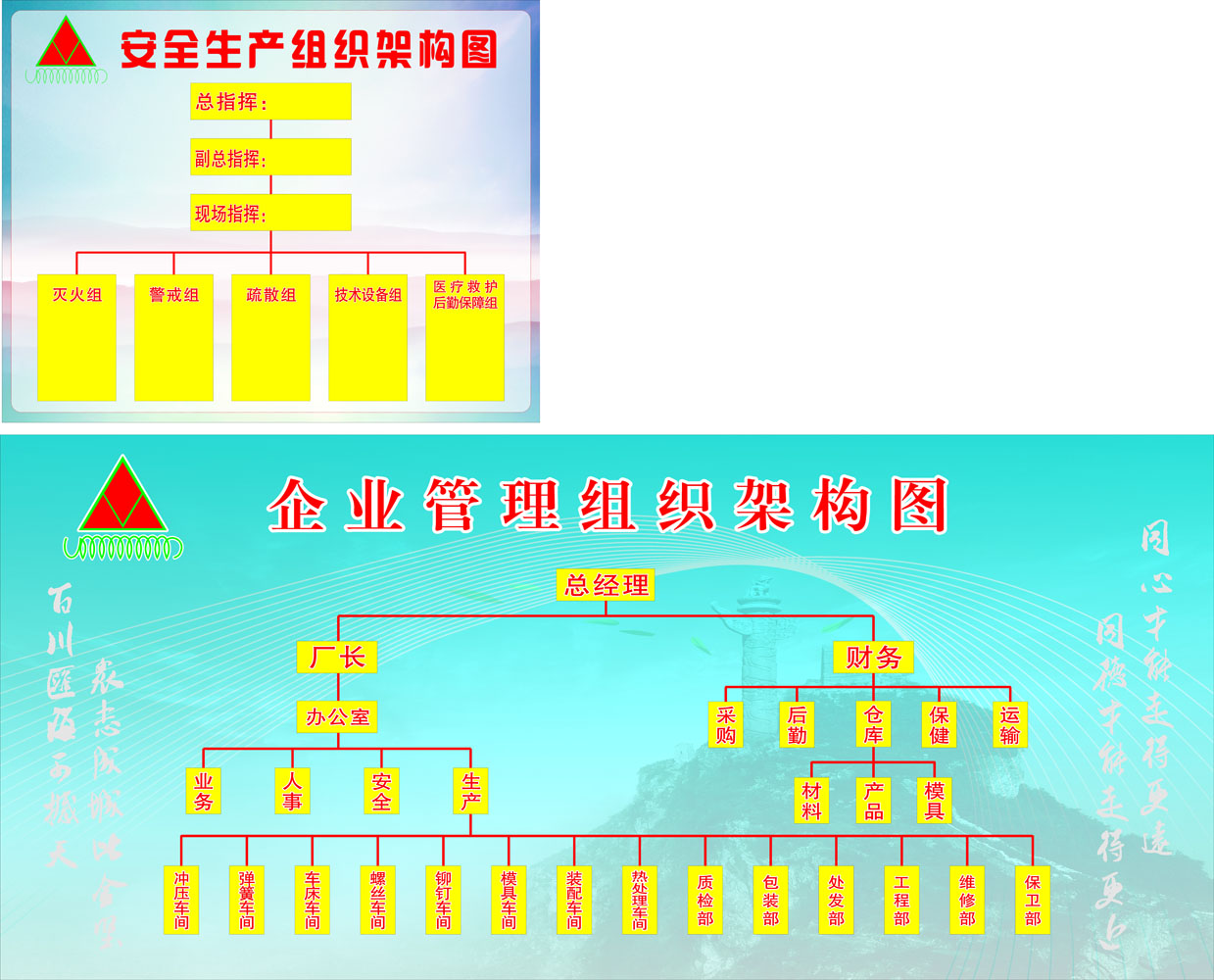 海报印制365展板素材46企业管理组织架构图安全生产组织