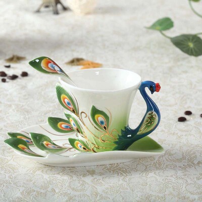 咖啡杯套装欧式家用孔雀咖啡杯碟