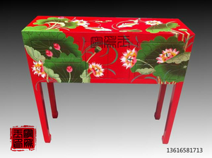 彩绘家具 荷花富贵贝格 梳妆台 玄关柜 小姐柜 收银台 可定做。