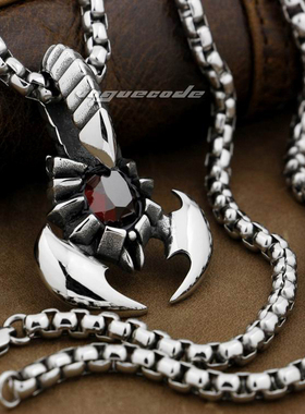 红色锆石钛钢复古吊坠