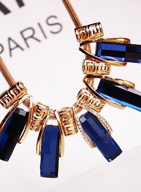 高档OL风长条水晶夸张短款锁骨链