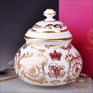 Royal collection 瓷器 礼盒 英国制 金皇冠 糖缸