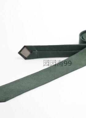 英式窄版日韩收藏复古棉麻麻布亚麻手工军绿领带TIE呔绿色5CM定做