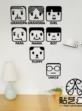 M可爱卡通早教标识儿童房游乐区家具背景防水墙贴纸 P264 一家亲