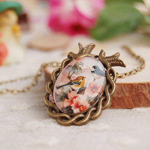 森系花鸟时光宝石项链手工制作毛衣链精美小礼物毕业设计图片定制