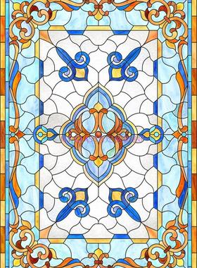 Tiffany 蒂凡尼雕刻艺术玻璃玄关隔断屏风窗户吊顶天花柜门芯蓝色