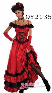 欧美红磨坊茶花女红色拉丁舞裙晚礼服长裙COSPLAY 夜店DS演出服装