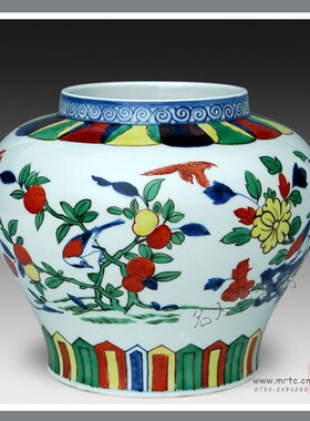 名家监制仿明嘉靖五彩花鸟纹盖罐景德镇五彩瓷高档仿古精品