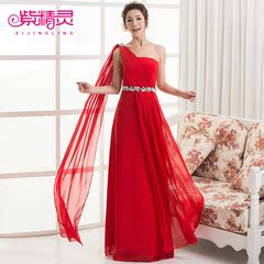 Purple Elf 2014 new style wedding dress zipper toasting one-shoulder Halter gown long red dress-