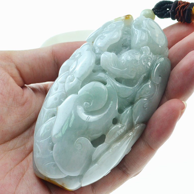 玉领翠 翡翠手把件 a货缅甸把玩件 进宝如意手玩件黄翡玉石