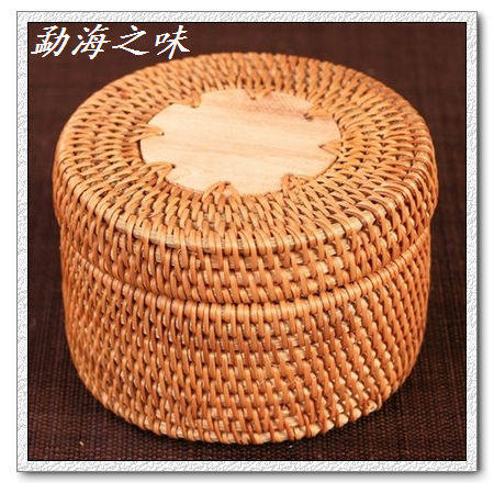 越南竹藤摆件竹箩圆形普洱茶包装