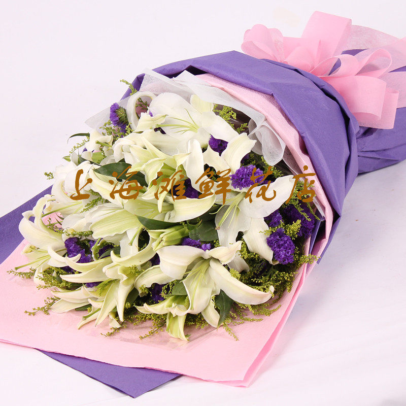 16朵白百合鲜花束上海徐汇豫园瑞金二路湖南路天平枫林路鲜花速递