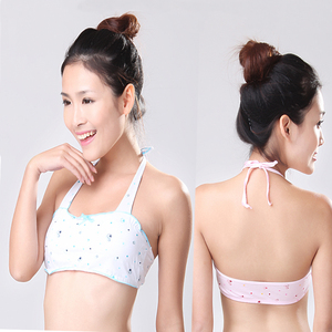 露伊娇挂脖系带式吊带背心棉少女内衣中小学生胸罩文胸可拆卸胸垫
