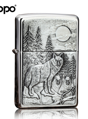 木易Zippo打火机神兽店美版经典贴章森林狼20855月夜狼正品煤油男