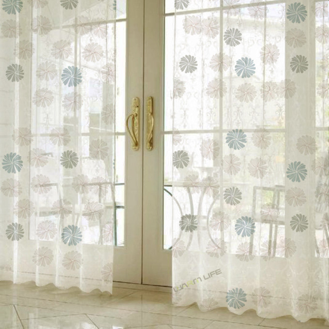 warm特价清新田园风太阳花碎花朵 窗帘窗纱白纱 印花纱帘透明客厅