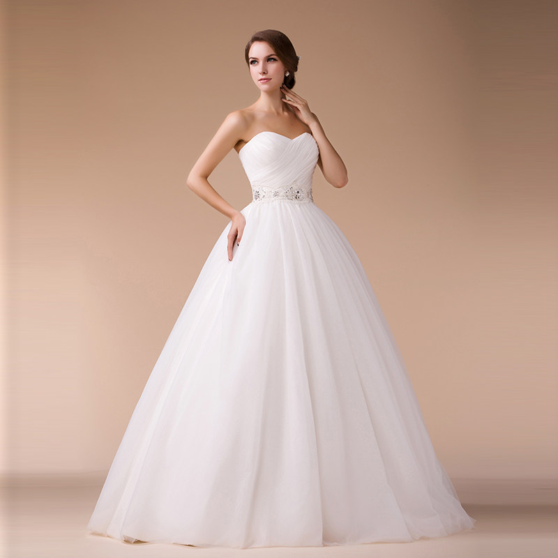 婚纱礼服2017抹胸婚纱秋冬季 韩式a字摆简约齐地蓬蓬裙公主婚纱