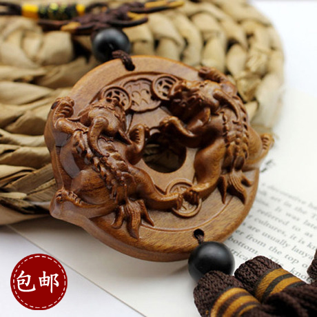 高档花梨木桃木汽车双貔貅挂件