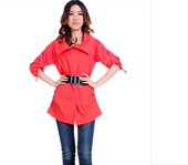 新版 118新品 气质修身 女装 韩版 红色衬衫 大叶领 短袖
