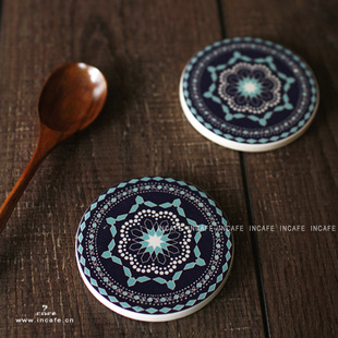 INCAFE|日式陶土杯垫复古繁花餐垫杂货ZAKKA隔热垫圆形杯子垫枱墊