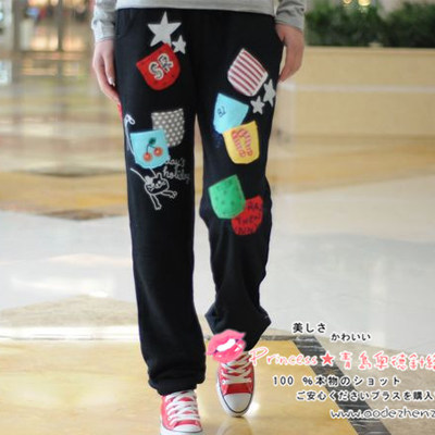 rough贴布刺绣长裤可爱休闲