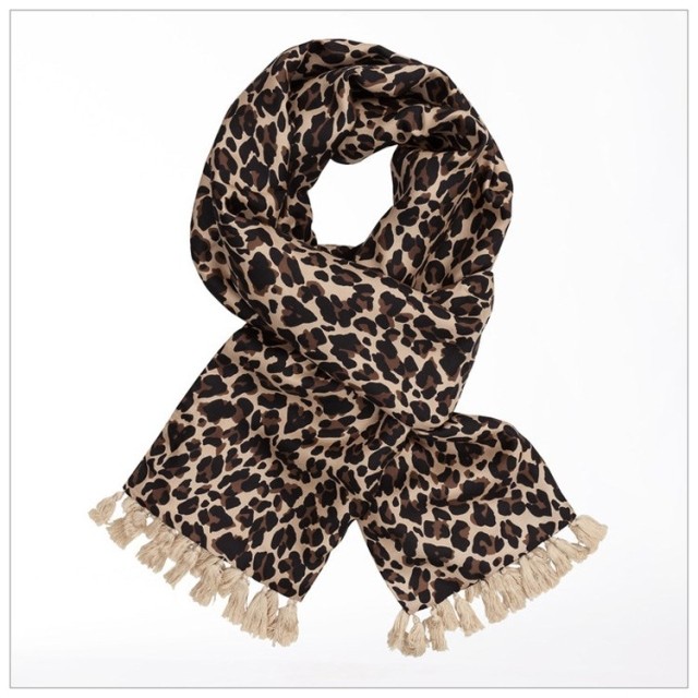 双层真丝羊毛豹纹花色流苏围巾男士长款两用围脖男2020新款围巾